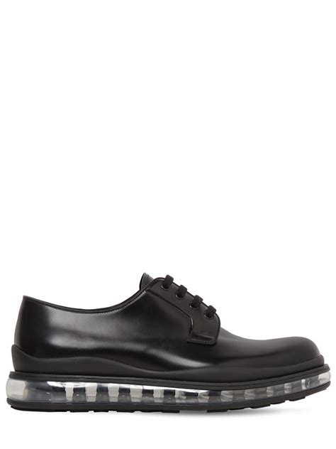 Prada Black Levitate Brushed Leather Derby Shoes for men